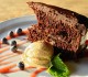 Chocolate cake with caramel ice cream