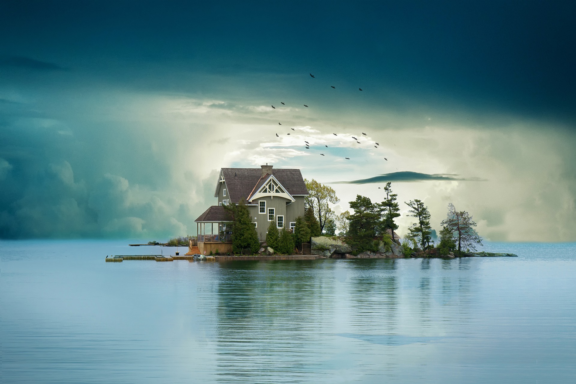 Lonely House Between Clouds