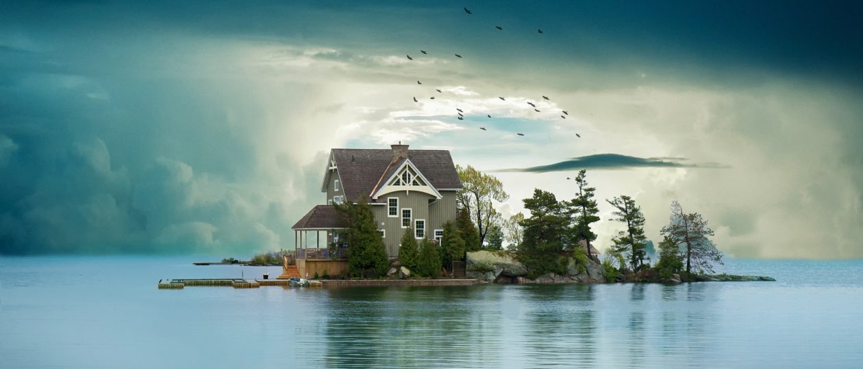 Lonely House Between Clouds